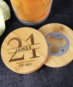 Personalised Big Age Bamboo Bottle Opener Coaster