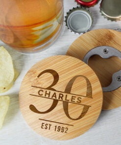 Personalised Big Age Bamboo Bottle Opener Coaster