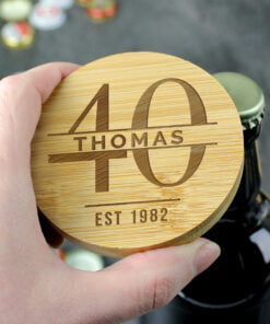 Personalised Big Age Bamboo Bottle Opener Coaster