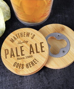 Personalised Free Text Bamboo Bottle Opener Coaster