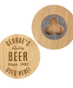 Personalised Free Text Bamboo Bottle Opener Coaster