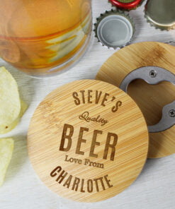 Personalised Free Text Bamboo Bottle Opener Coaster