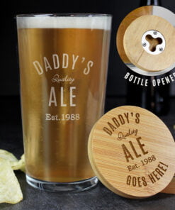Personalised Free Text Bamboo Bottle Opener Coaster and Pint Glass