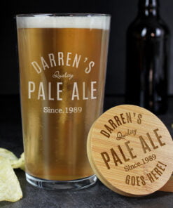 Personalised Free Text Bamboo Bottle Opener Coaster and Pint Glass